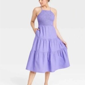 Universal Thread Lavender Smocked Halter Tiered Midi Dress